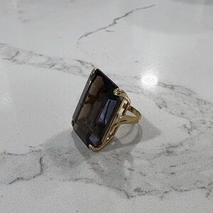 Elegant Large Smoky Quartz Stone Gold Ring Size 7